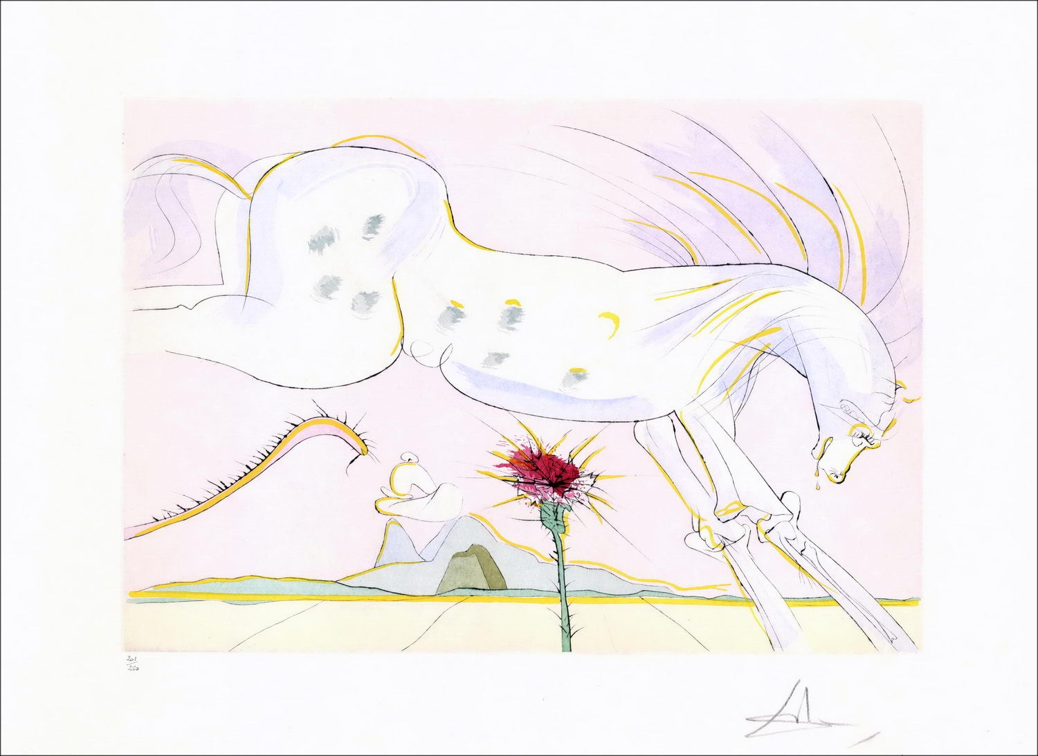 Salvador DALI - Gravure originale "Le Bestiaire de la Fontaine, Le cheval et le loup"