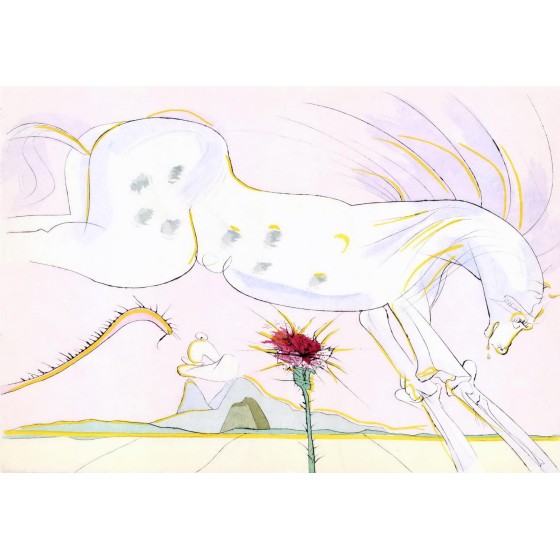 Salvador Dali - Grabado original "El bestiario de La Fontaine, el caballo y el lobo"