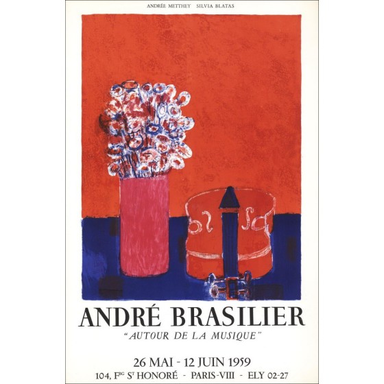 André BRASILIER - Litografía "Exhibición Galerie René Drouet, París" 73x49cm - 1959 - - Póster original