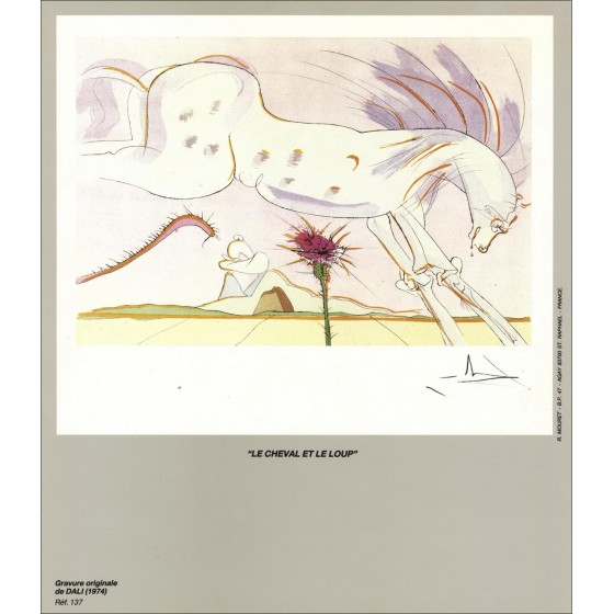 Salvador Dali - Grabado original "El bestiario de La Fontaine, el caballo y el lobo"