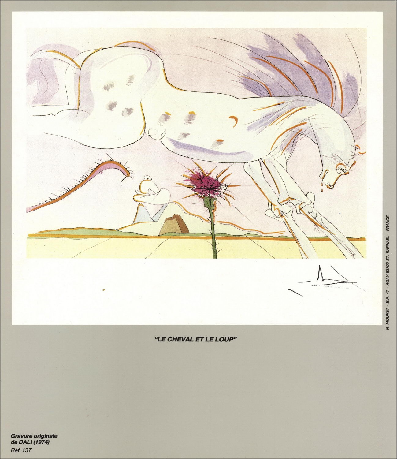 Salvador DALI - Incisione originale "Il bestiario della Fontana, Il cavallo e il lupo"