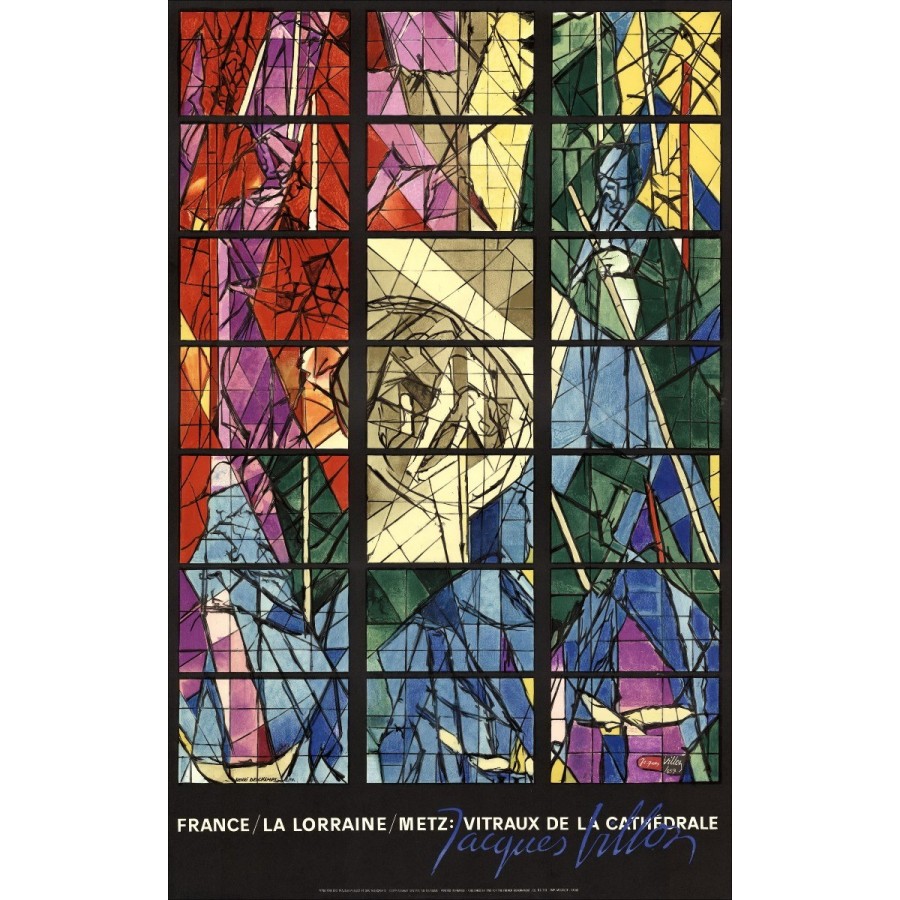 Jacques Villon - Lithosche "Frankrijk / Lotharingen / Metz Gebrandschilderd Glas Cathedral" 100x62cm - 1962 - Originele poster M