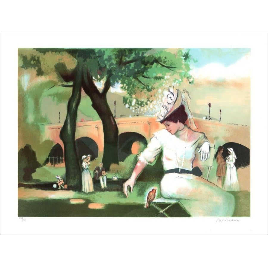 BernardTRTRIAfra_Latn: Elegant in het park - Lith originale origineel - 54 x 75 cm - Getekend en genummerd met potlood