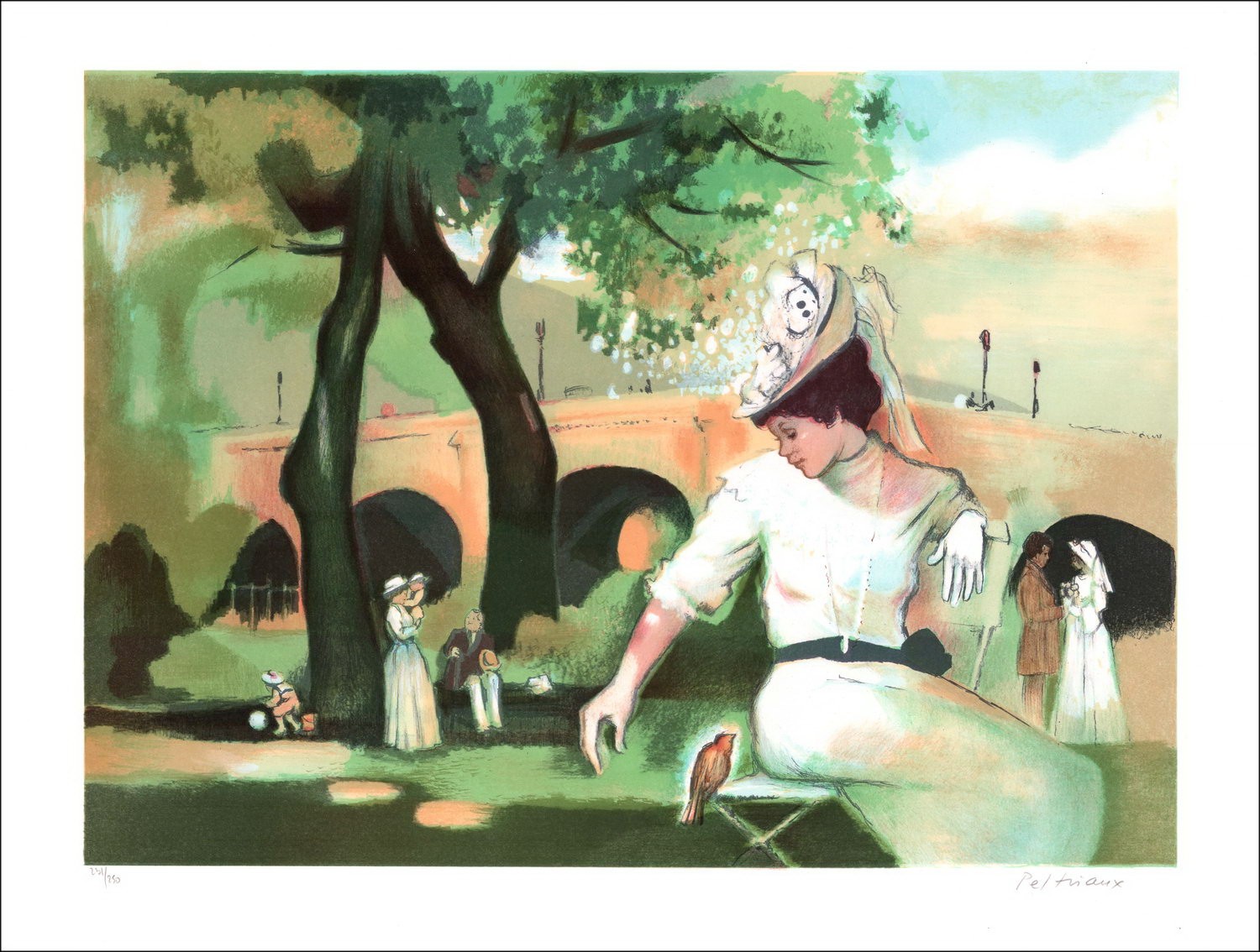 Bernard Pentrals: Elegant im Park - Original-Lithographie - 54 x 75 cm - signiert und nummeriert im Bleistift
