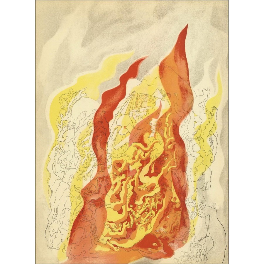 Abraham Rattner - Litografia originale "Composizione, fuoco" 35x26cm - 1937