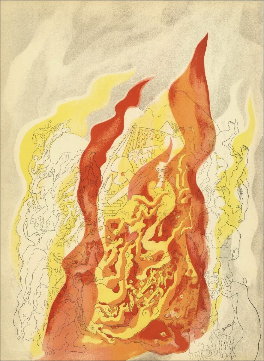 Abraham Rattner - Litografia originale "Composizione, fuoco" 35x26cm - 1937