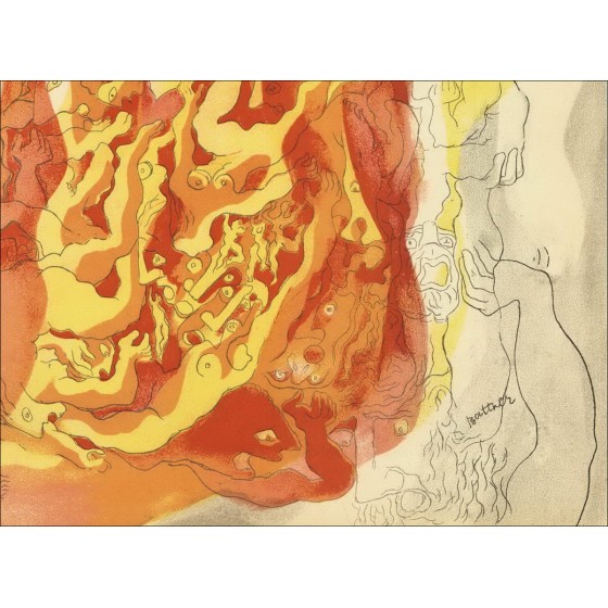 Abraham Rattner - Litografia originale "Composizione, fuoco" 35x26cm - 1937