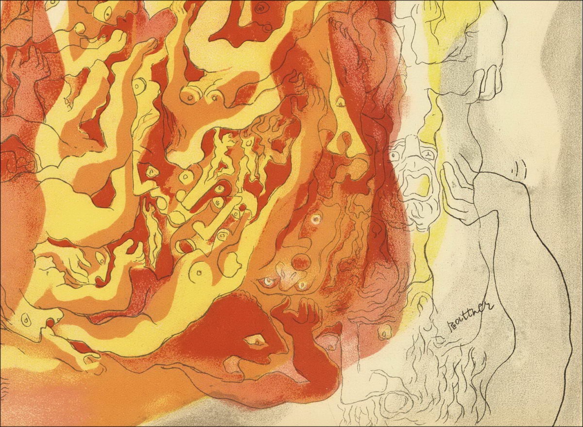 Abraham Rattner - Litografia originale "Composizione, fuoco" 35x26cm - 1937