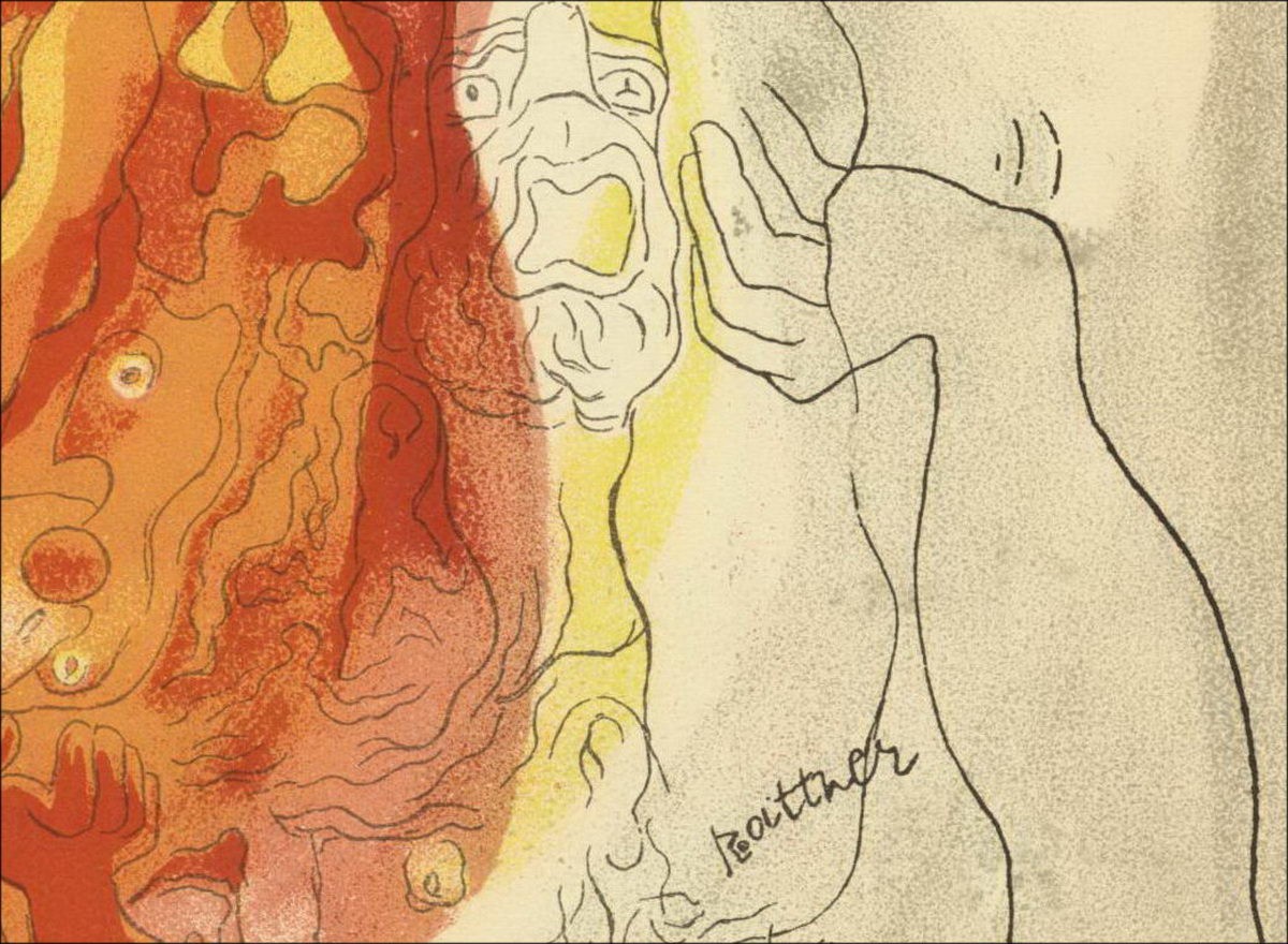 Abraham Rattner - Litografia originale "Composizione, fuoco" 35x26cm - 1937