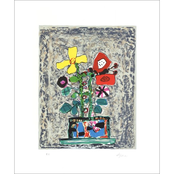 Paul Aïzpiri - Litografía original "El ramo de flores 07" 53x44cm