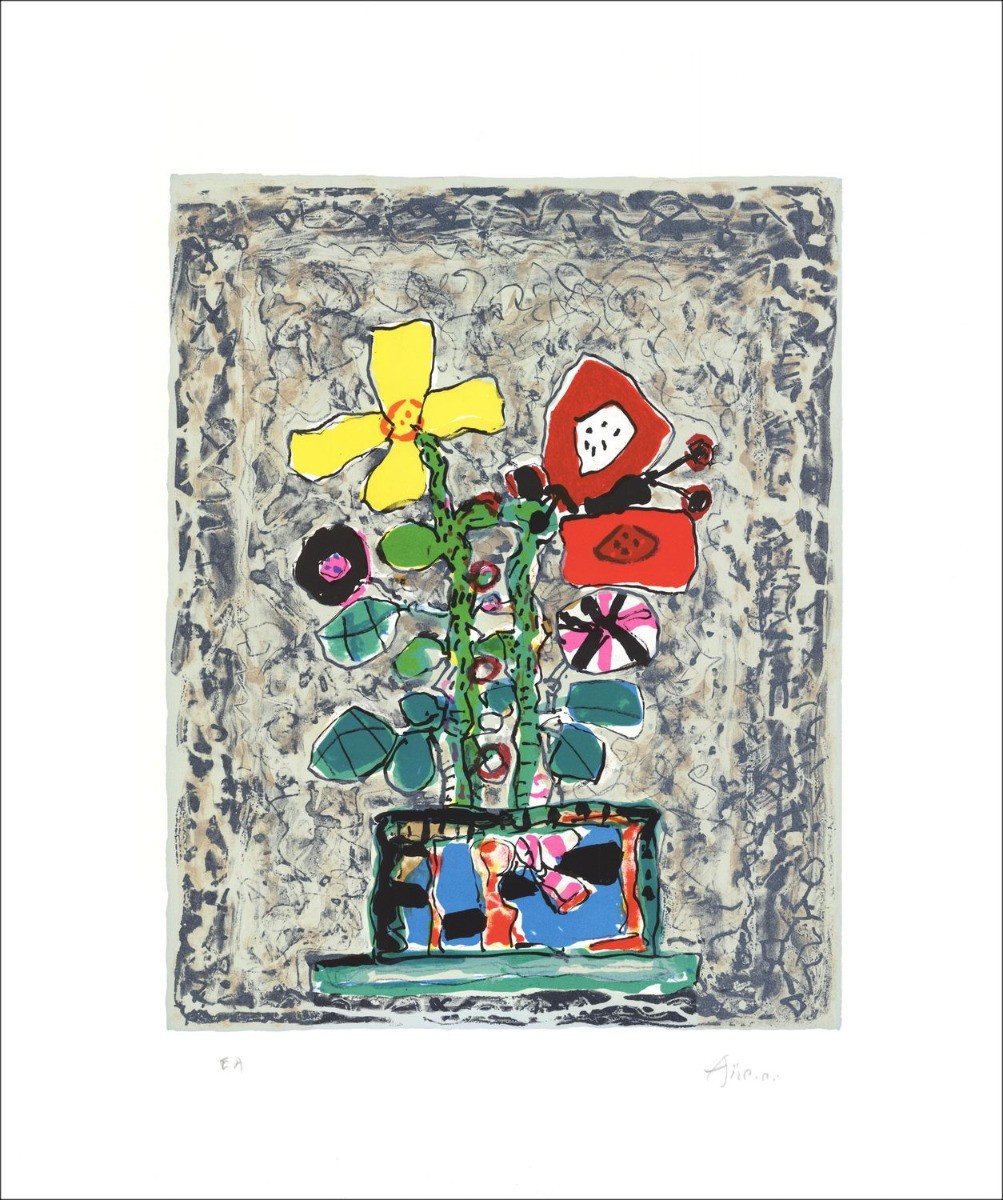 Paul Aïzpiri - Litografía original "El ramo de flores 07" 53x44cm