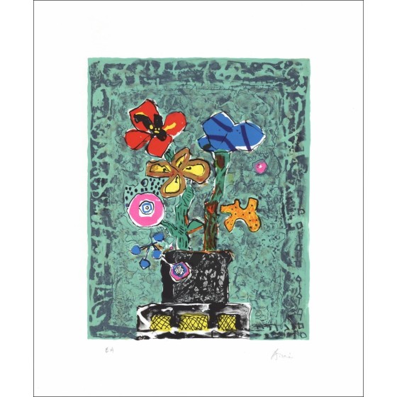 Paul Aïzpiri - Litografía original "El ramo de flores 08" 53x44cm