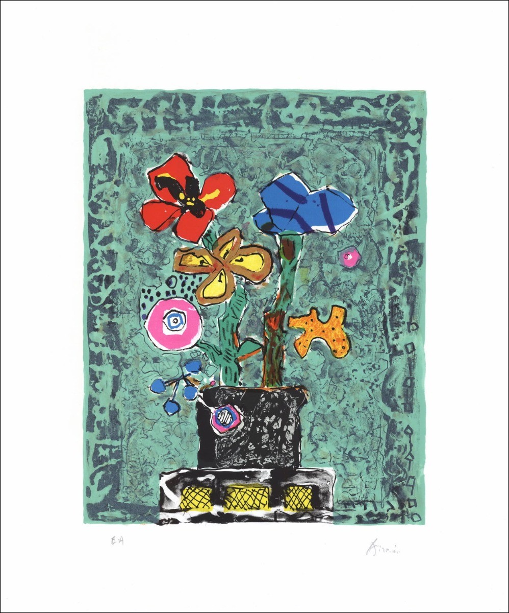 Paul Aïzpiri - Litografia originale "Il bouquet di fiori 08" 53x44cm