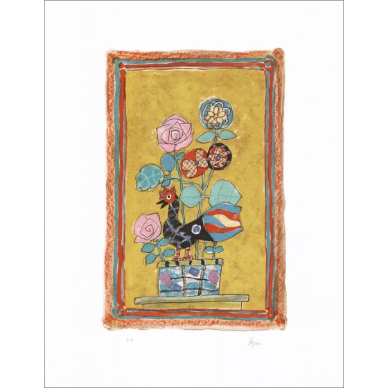 Paul Aïzpiri - Litografía original "El ramo de flores 09" 65x50cm
