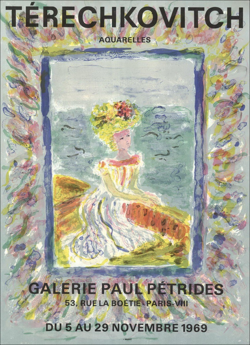 Kostia Terechkovich - Lithosche "Tentoonstellingsgalerie Pétrés, Parijs" 63x45cm - 1969
