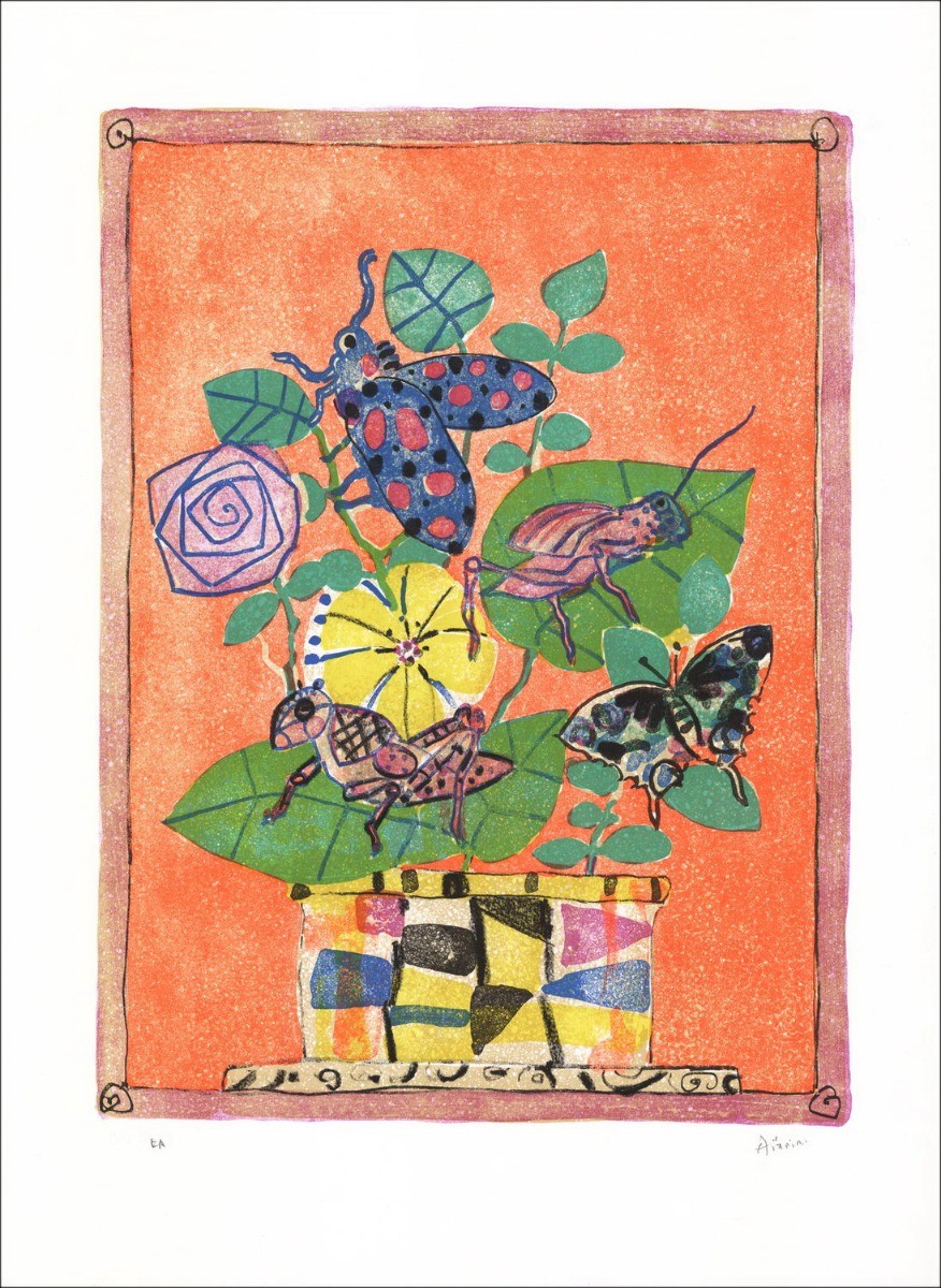 Der Blumenstrauß von Blumen eine Original-Lithographie von Paul Aïzpiri 