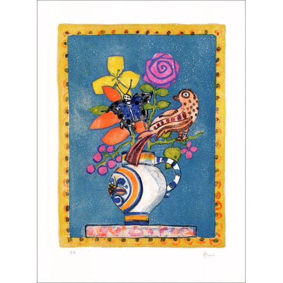 Paul Aïzpiri - Litografia originale "Il bouquet di fiori" 76x55cm