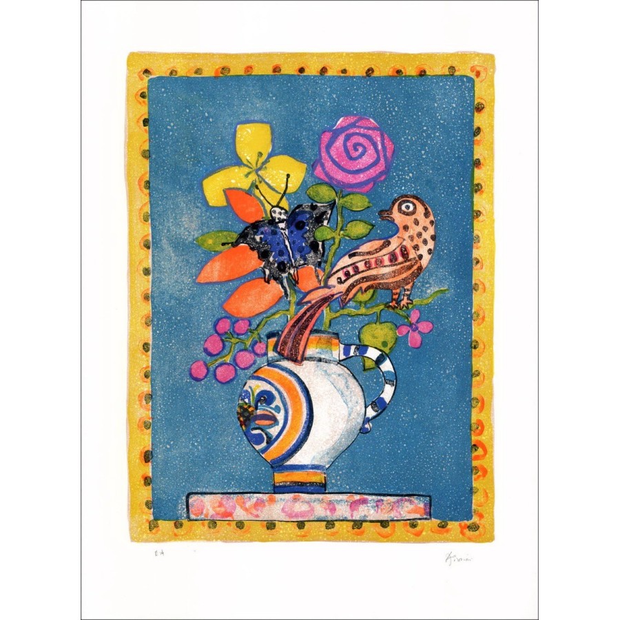 Paul Aïzpiri - Litografía original "El ramo de flores" 76x55cm