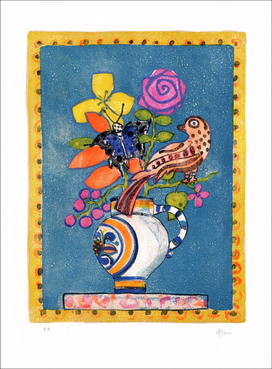 Paul Aïzpiri - Litografia originale "Il bouquet di fiori" 76x55cm