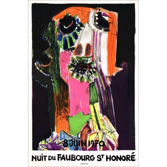 Bernard Lorjou - Lithohr "Night of the Faubourg Saint Honoré, Parijs" 112x75cm - 1970