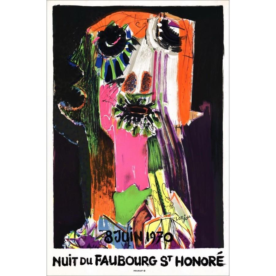 Bernard Lorjou - Lithohr "Night of the Faubourg Saint Honoré, Parijs" 112x75cm - 1970