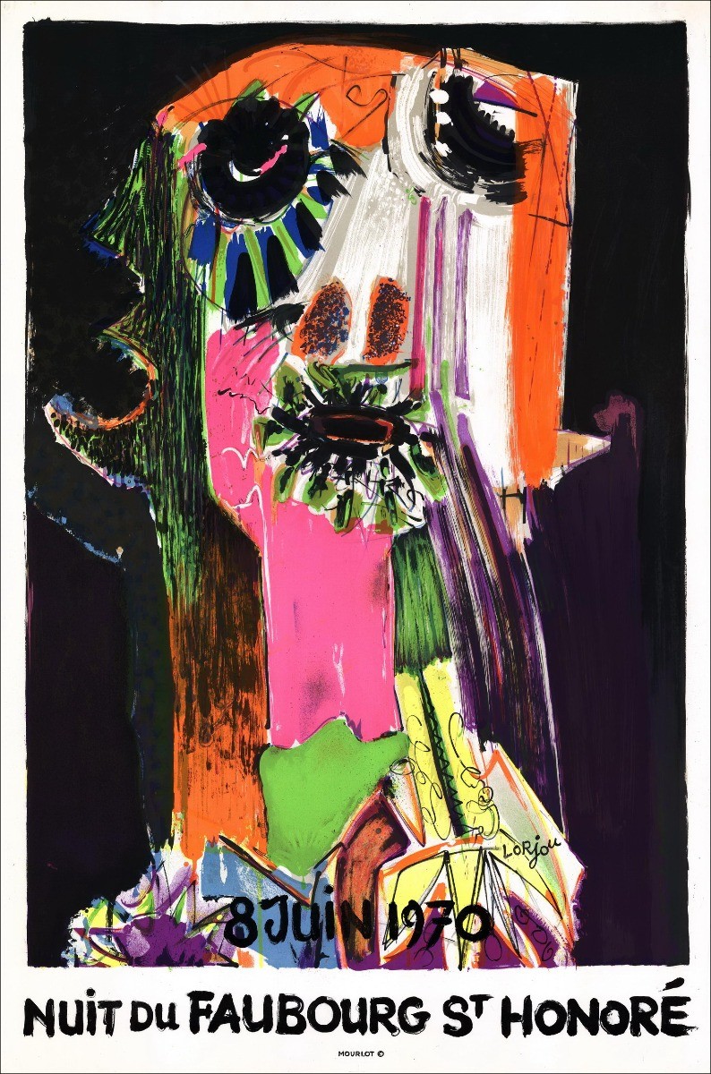 Bernard Lorjou - Litografia "notte del Faubourg Saint Honoré, Parigi" 112x75cm - 1970