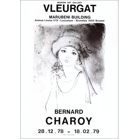 Bernard Charoy - Litografia "Esposizione Galleria d'arte moderna Vérleurgat, Bruxelles" 65x46cm - 1979