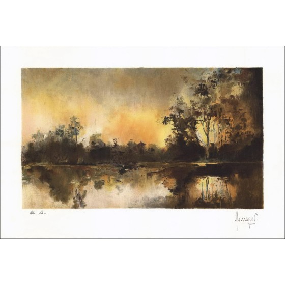 Michel Messager "Paisaje" - Litografía original en papel de vitela, firmado con lápiz y justificado EA