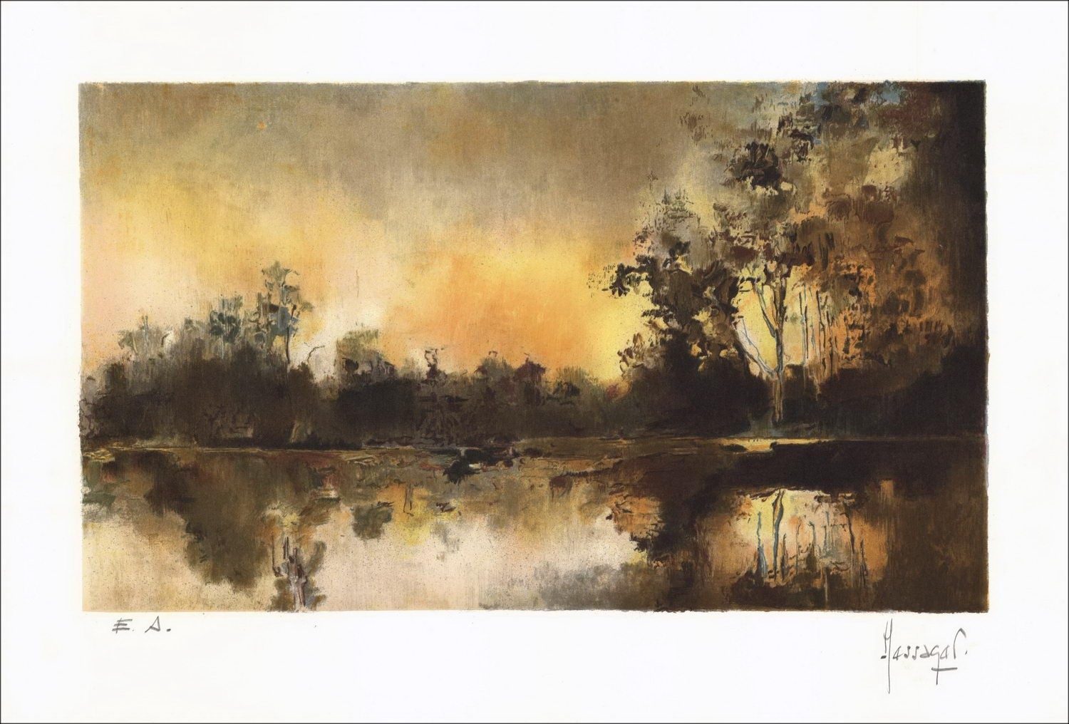 Michel Messager "Landschaft" - Original-Lithographie auf Vellum-Papier, signiert in Bleistift und gerechtfertigtem EA