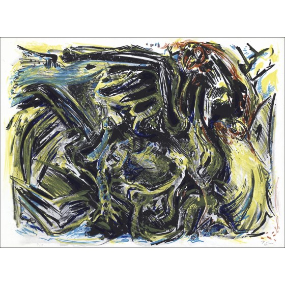 Édouard PIGNON - Original Lithographie "Composition, le Fight de coqs" 56x76cm - 1967