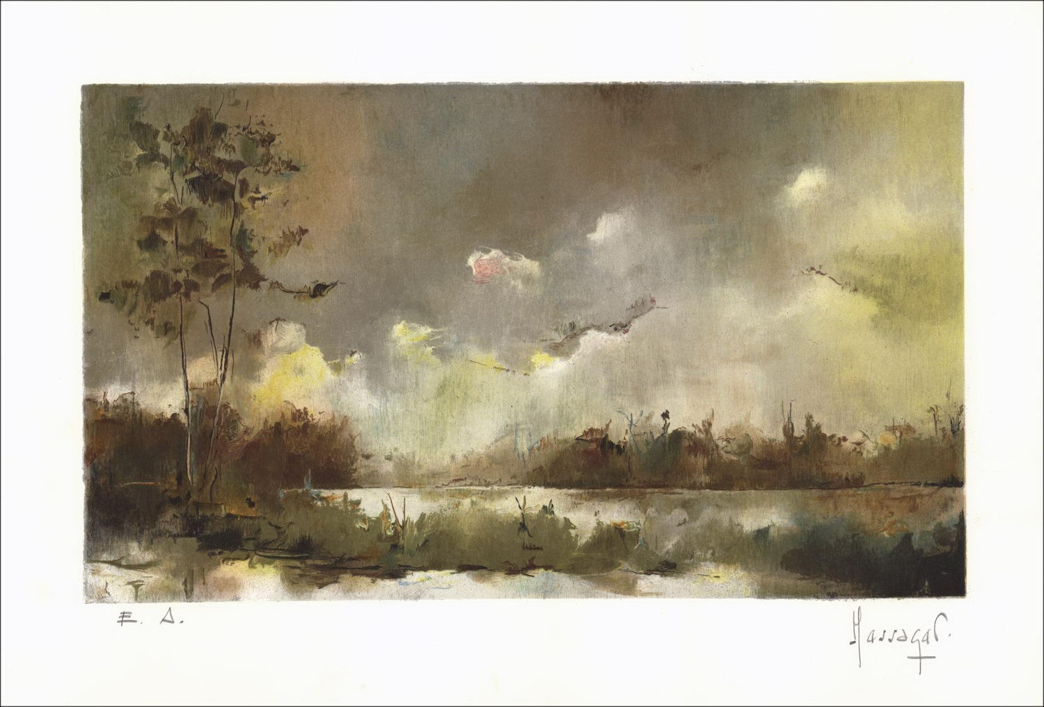 Michel Messager "Landschaft" - Original-Lithographie auf Vellum-Papier, signiert in Bleistift und gerechtfertigtem EA