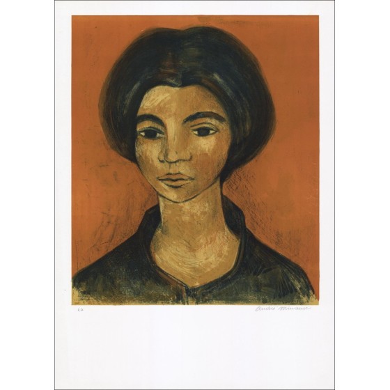 André Minaux - Litografía original "Retrato de mujer" 65x47cm - 1960