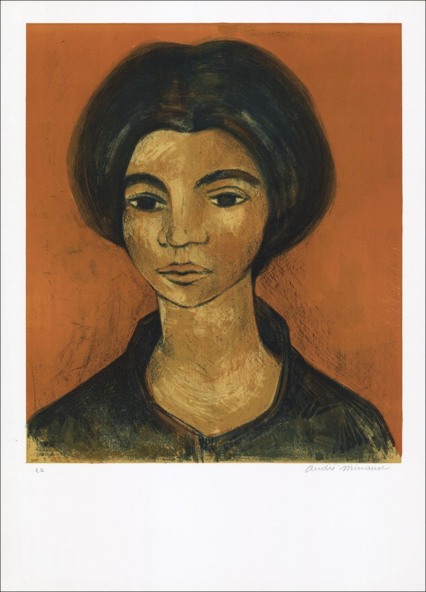 André MINAUX - Original Lithograph "Portrait de femme" 65x47cm - 1960