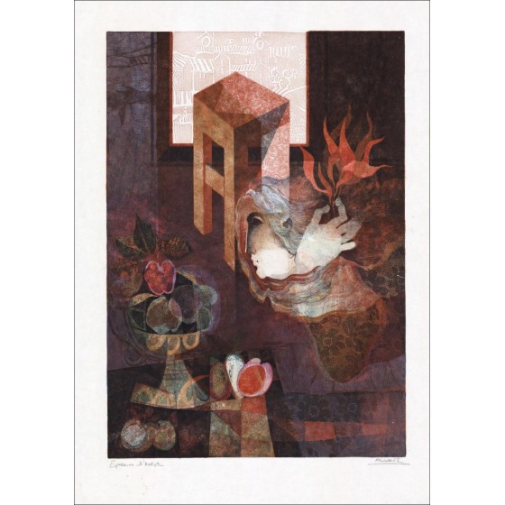 Sunol Alvar - Original-Lithographie "Komposition zum Schneiden von Obst und Hocker" 87x62cm