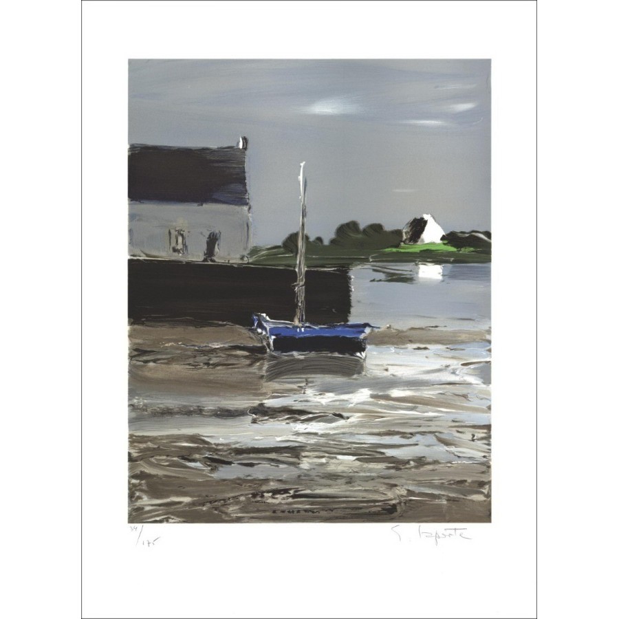 Georges Laporte - Litografia originale "La barca blu" 50x37cm - firmata e numerata a matita