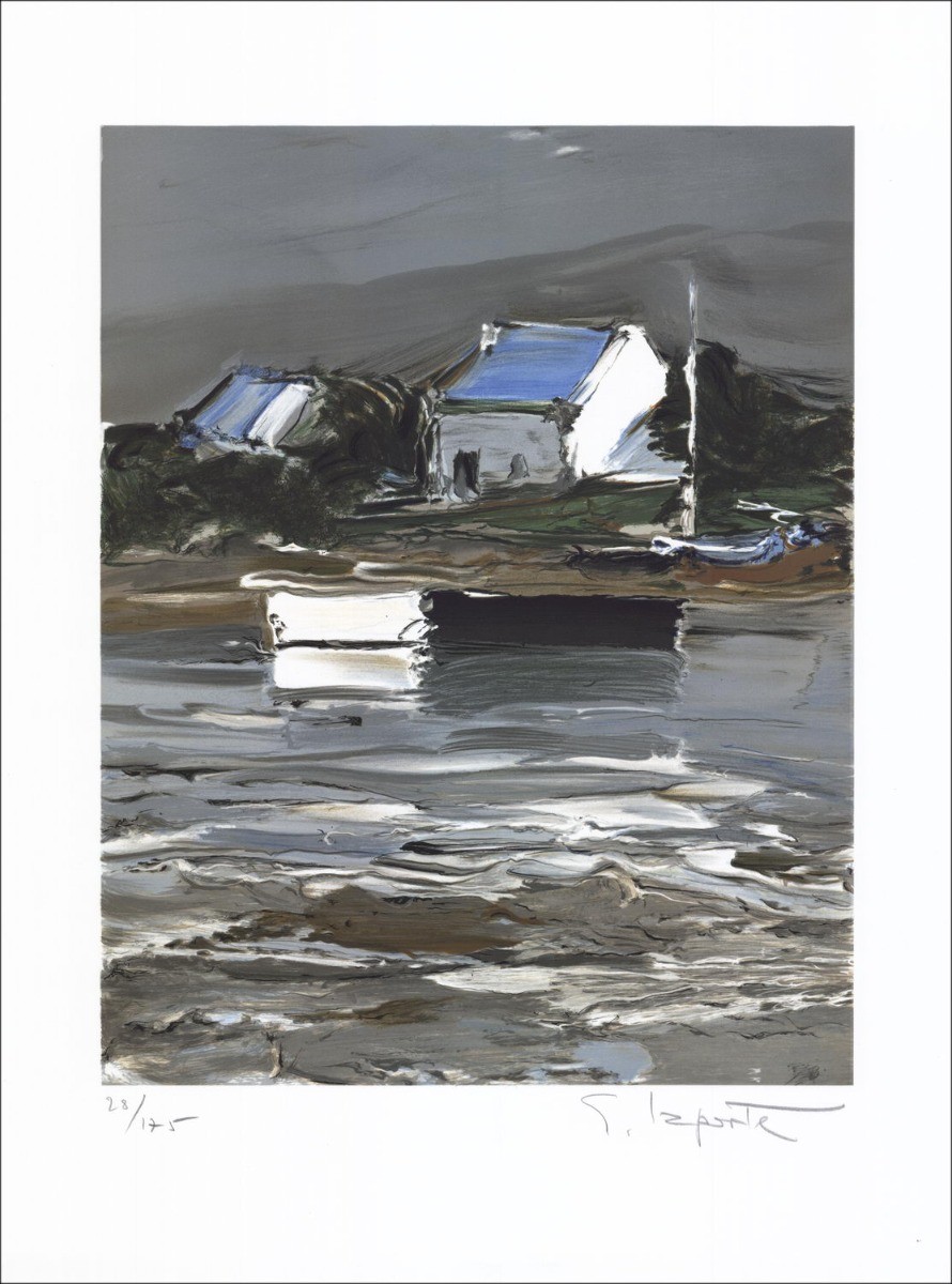 Georges Laporte - Original-Lithographie "Bretagne, Haus am Wasser des Wassers" 50x37cm - signiert und nummeriert in Bleistift