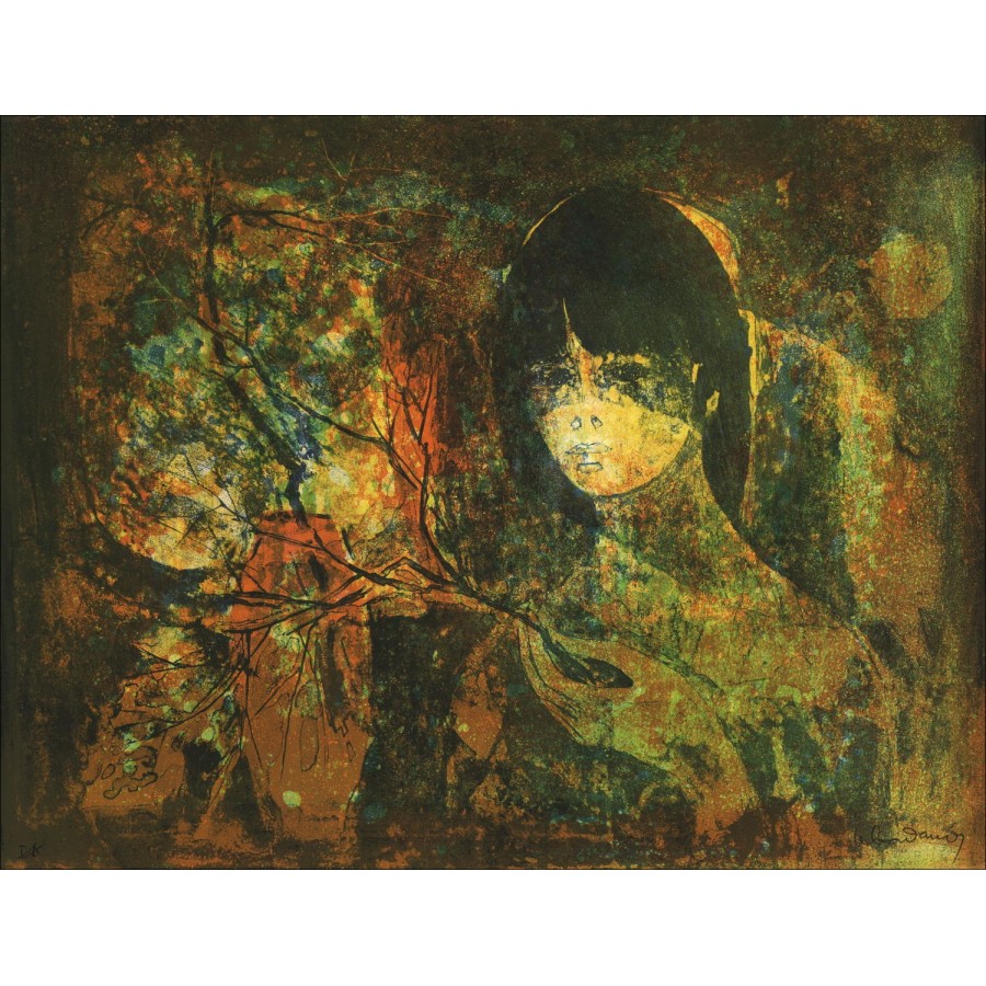 Lebadang - Litografía original "Composición a la mujer joven" 49x64cm