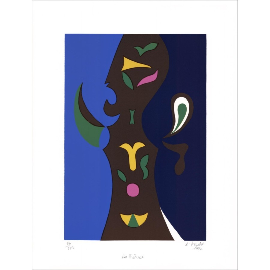 André VERDET - Original Lithograph "La Prêtresse" 66x50cm