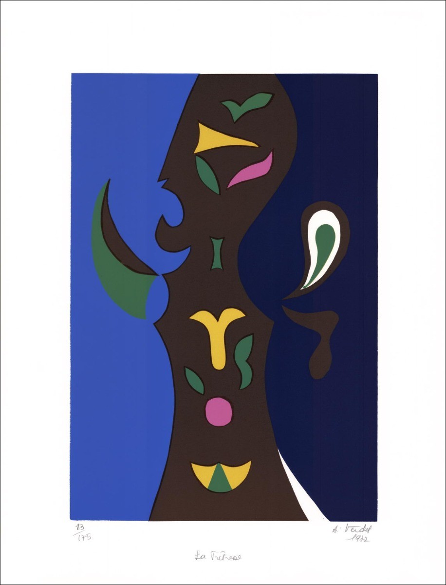 André Verdet - Litografía original "La sacerdotisa" 66x50cm