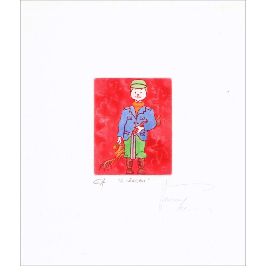 Bernard VERCRUYCE - Original lithograph, The hunter