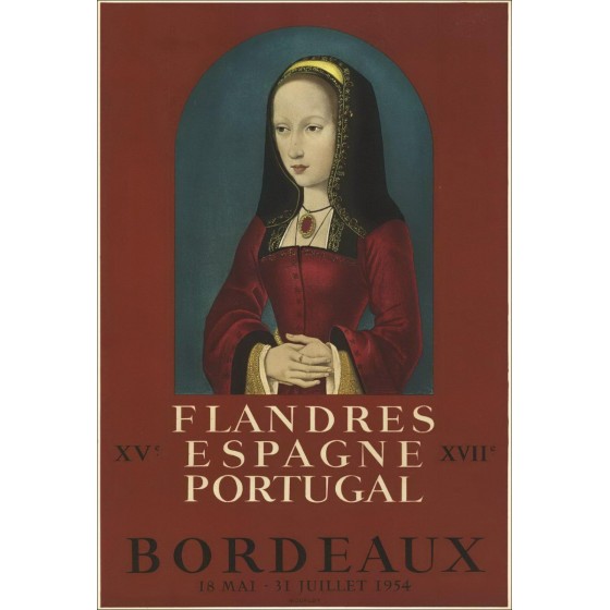 Anonymous - Litografia "Fiandre, Spagna, Portogallo, Bordeaux" 72x49cm - 1954 - Ritratto di Jeanne de Castle