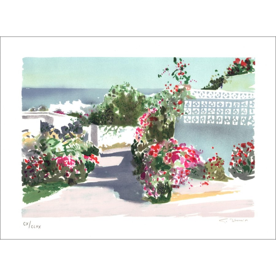 BLOUIN Georges - Original lithograph "Flowered Alley" signed and numbered in pencil