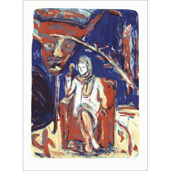 Lith Origin Origineel Getekend en Genoteerd "Figuur met rode snuit" 86x63cm