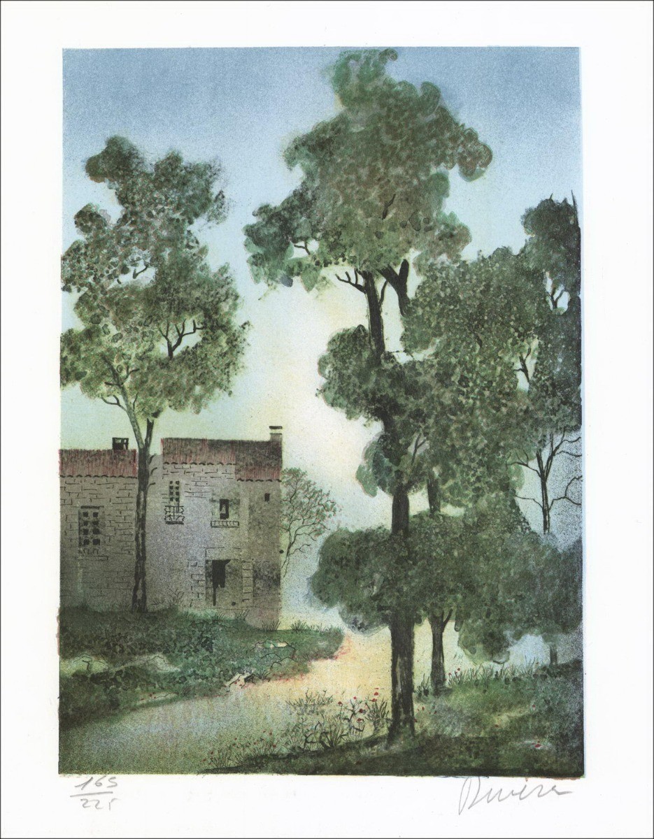 Antonio Rivera - Original-Lithographie "The Country Hamlet" 37x25cm