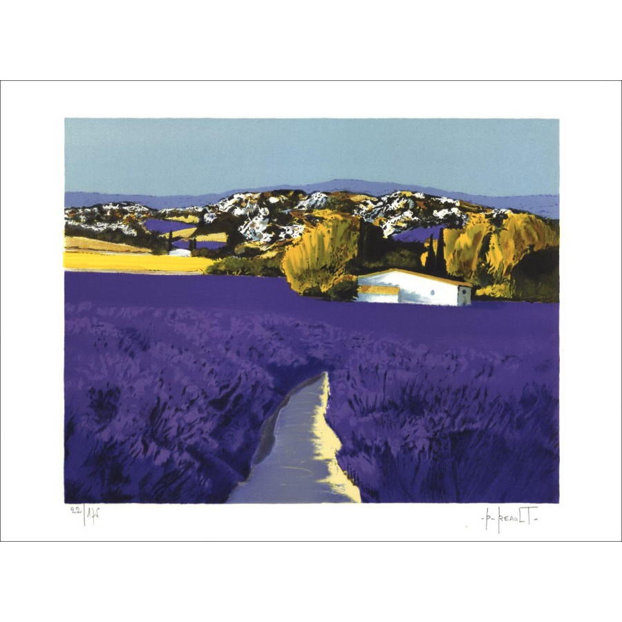 Patrick Reante: El campo de lavanda, litografía original en papel de vitela