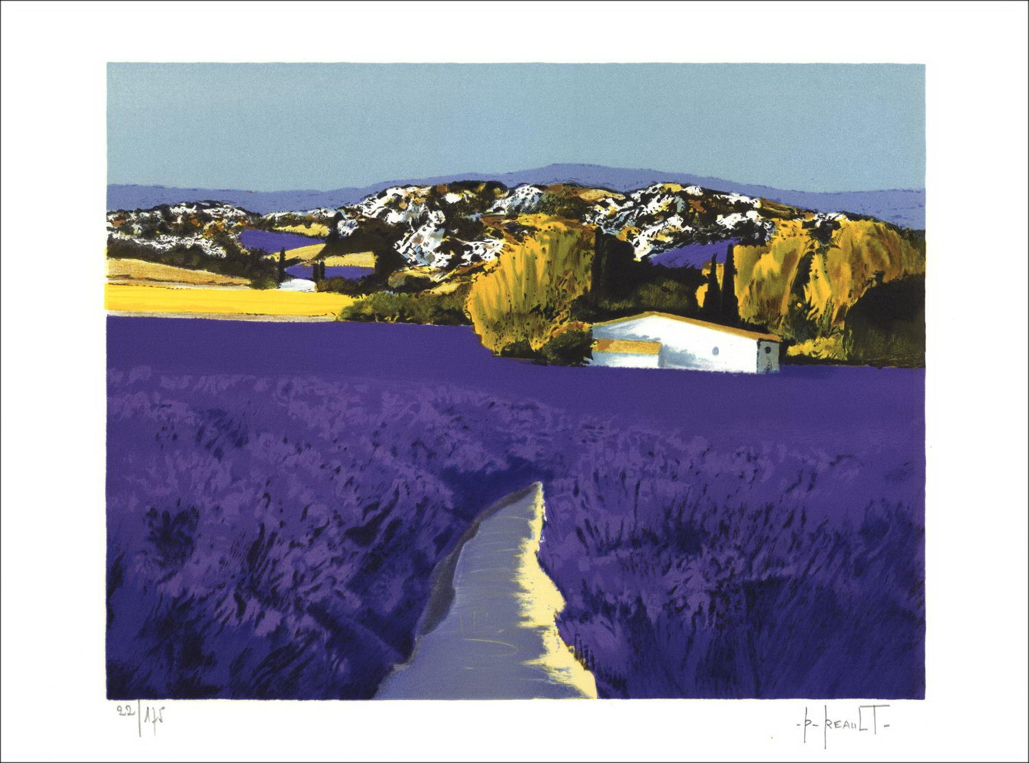 Patrick REAULT : Le Champ de Lavande, Lithographie originale sur papier Vélin