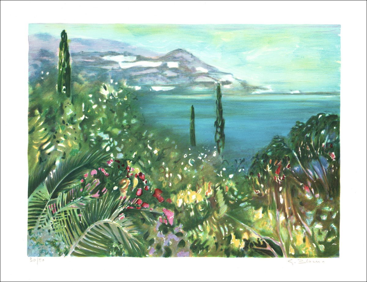BLOUIN Georges - Original-Lithographie "Die mediterrane Bucht" unterzeichnet und nummeriert im Bleistift