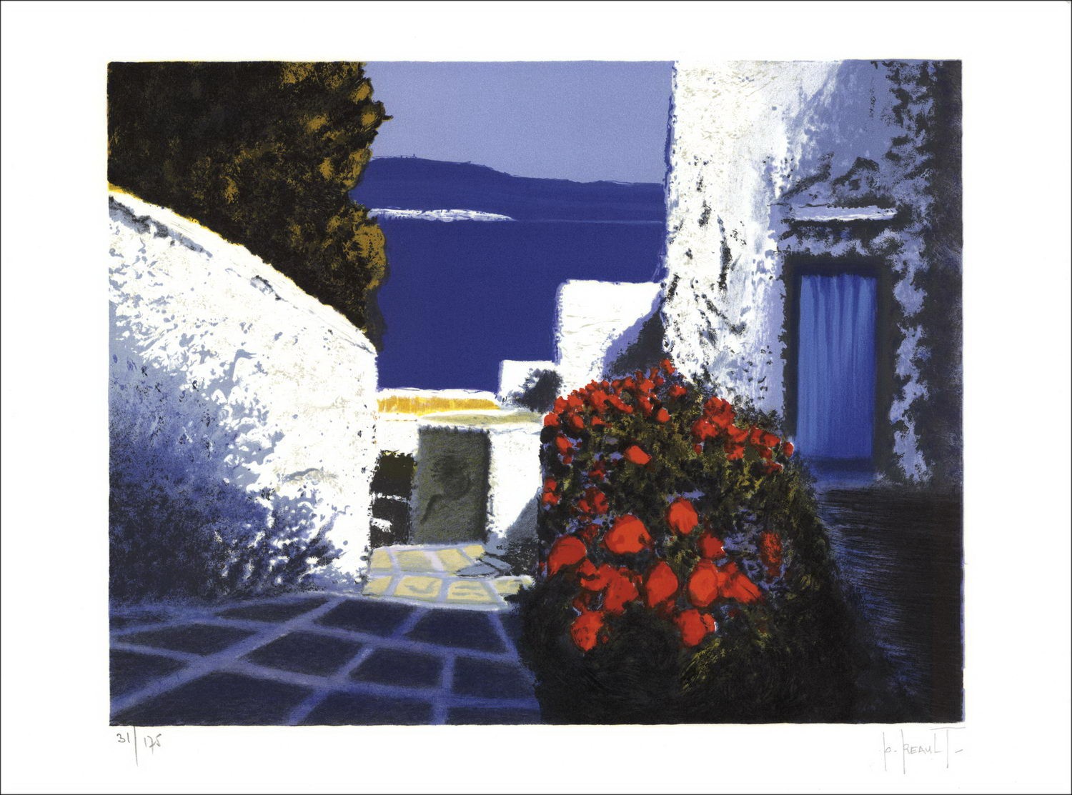 Patrick REAULT : Le Village sur la Mer, Original Lithograph on Vélin paper