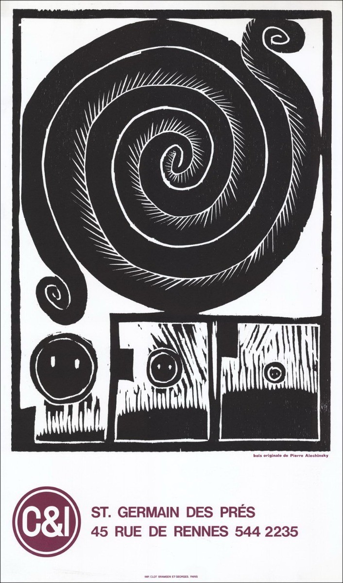 Pierre ALECHINSKY - Lithograph, wood engraved "Exhibition St Germain des près, Paris" 66x39cm - 1970