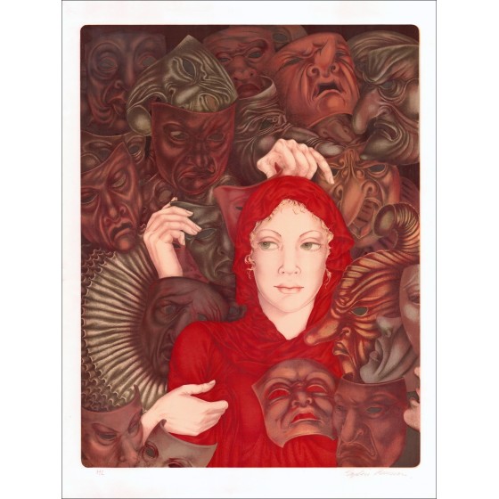 Sophie BUSSON - Lith Origin Original "Les masques" - 75x56cm getekend met potlood